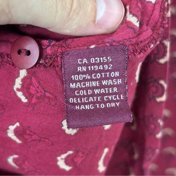 April Cornell Red Boho Print Cotton Blouse Size Large - Picture 7 of 7